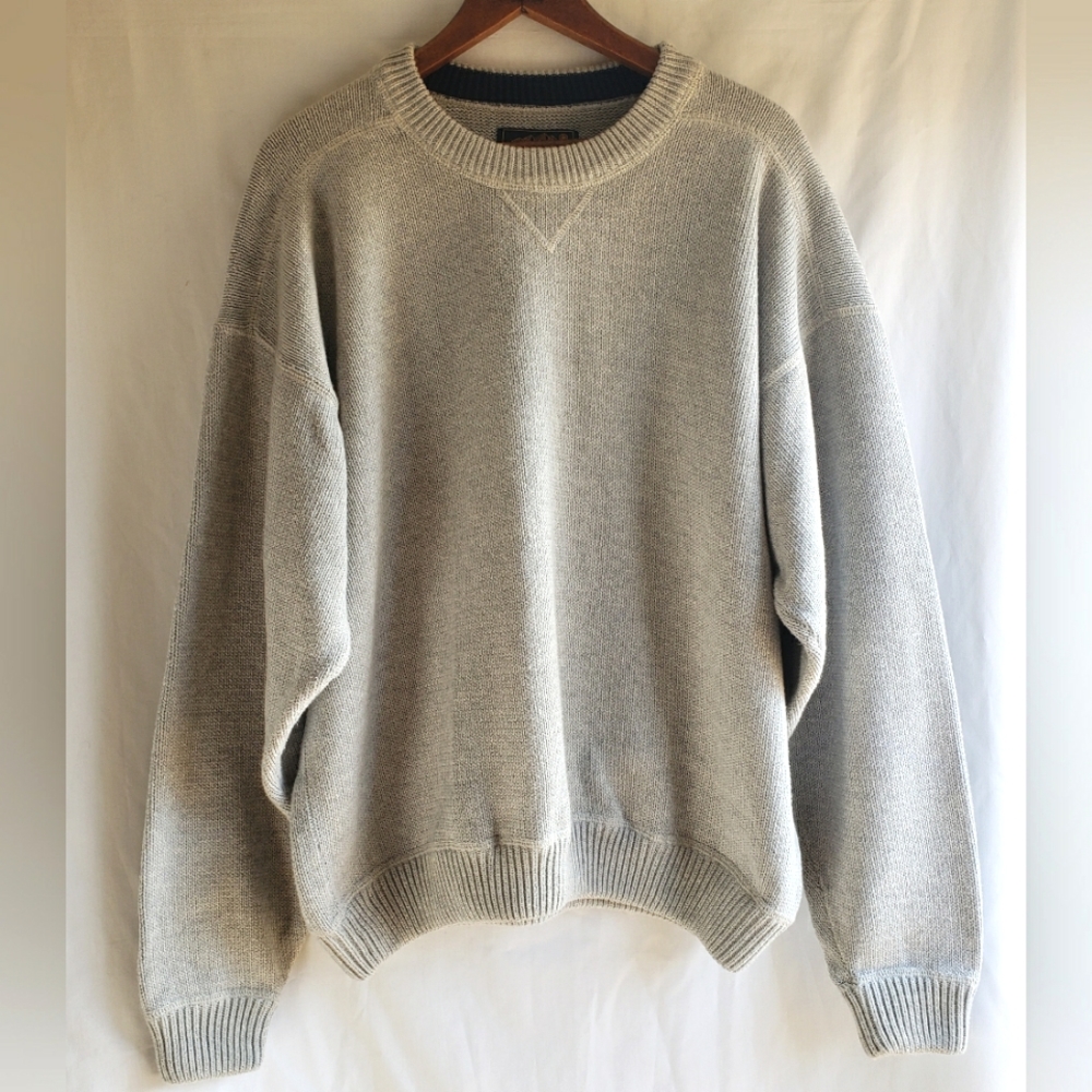 Eddie Bauer Men's Gray Knit Ribbed Trim Crewneck Sweater Size XL